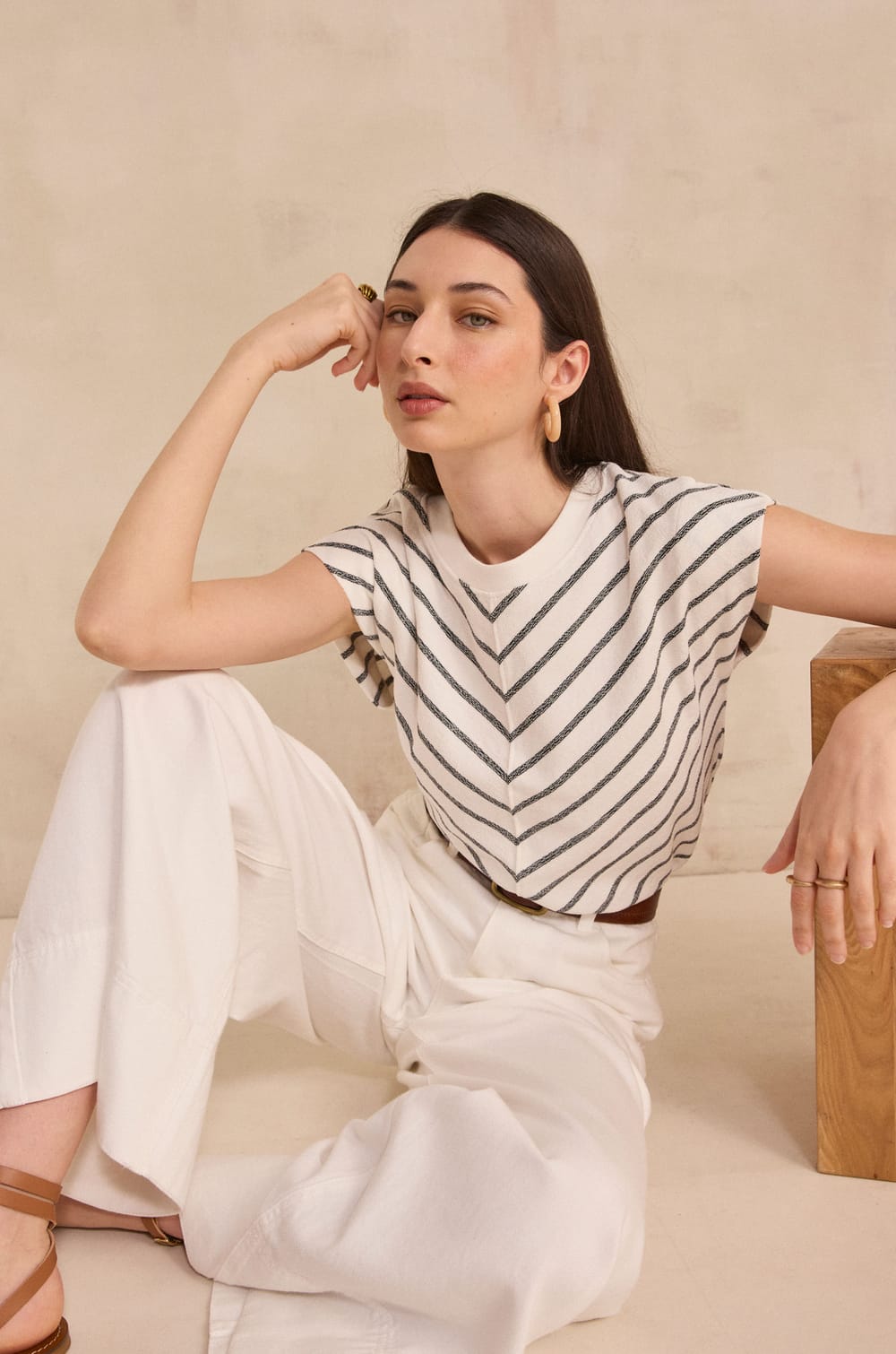 T-shirt ray&eacute; &agrave; manches courtes en coton LIVIA;${refinementColor}