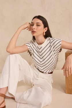 T-shirt ray&eacute; &agrave; manches courtes en coton LIVIA;${refinementColor}