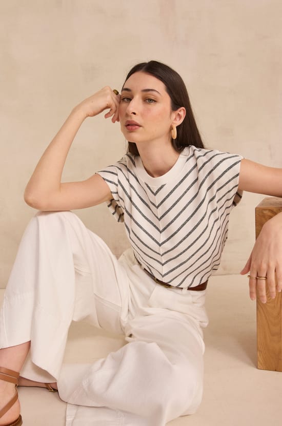 T-shirt ray&eacute; &agrave; manches courtes en coton LIVIA;${refinementColor}