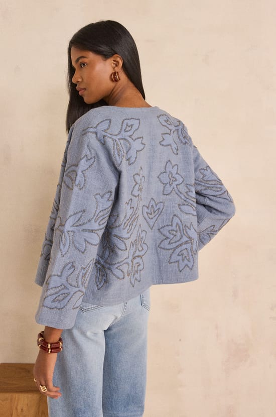 Embroidered long sleeve cotton jacket VITALIE;${refinementColor}