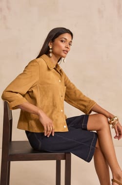 CLARA 3/4 sleeve leather shirt;${refinementColor}