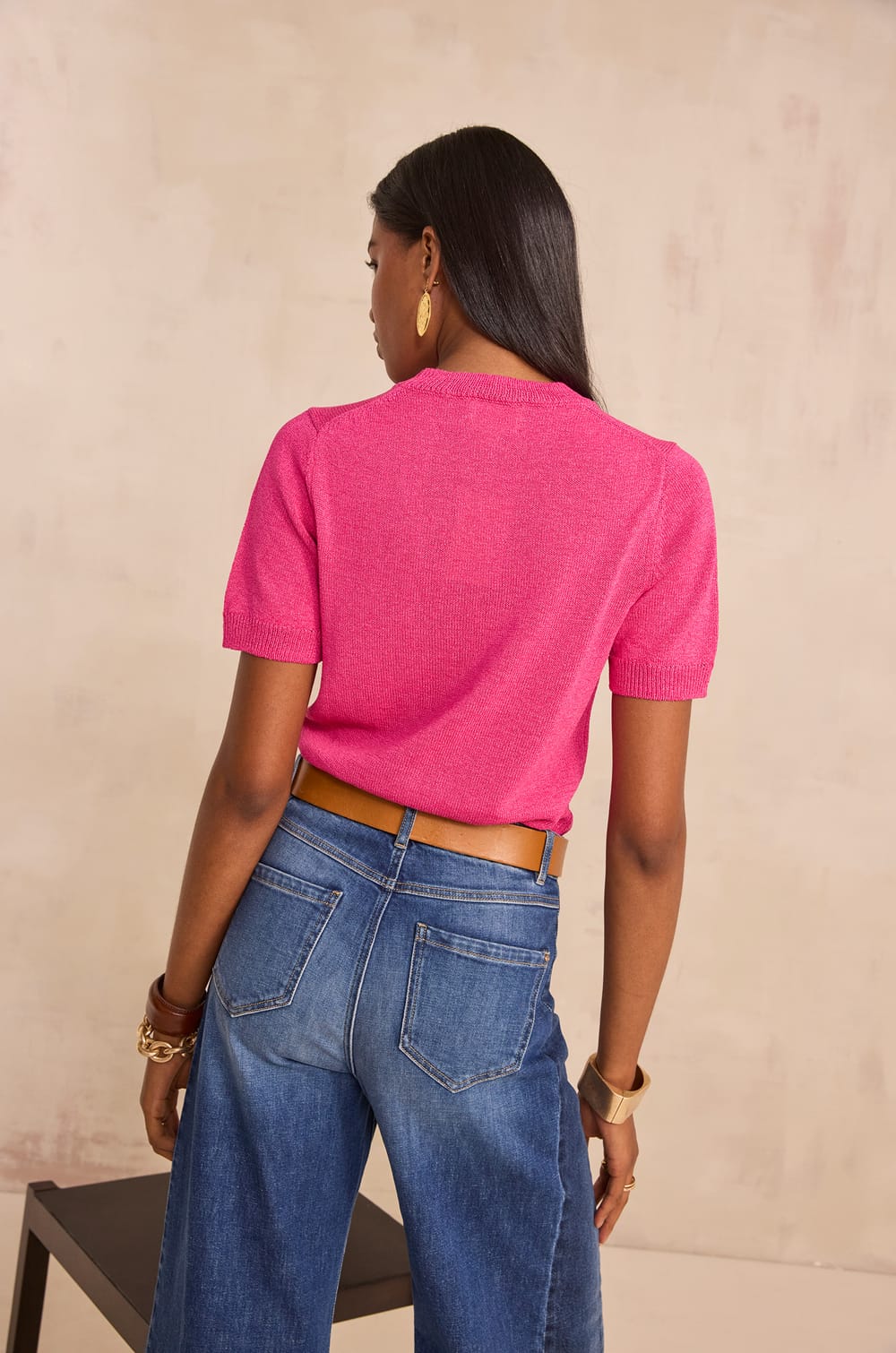 Short-sleeved cotton blend sweater AMANDA;${refinementColor}