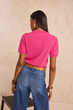Short-sleeved cotton blend sweater AMANDA;${refinementColor}