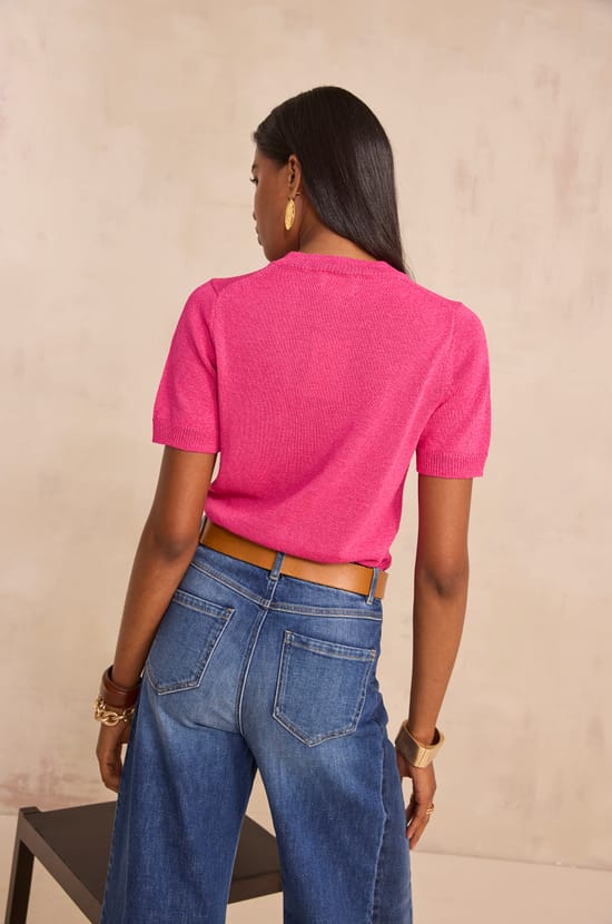 Short-sleeved cotton blend sweater AMANDA;${refinementColor}