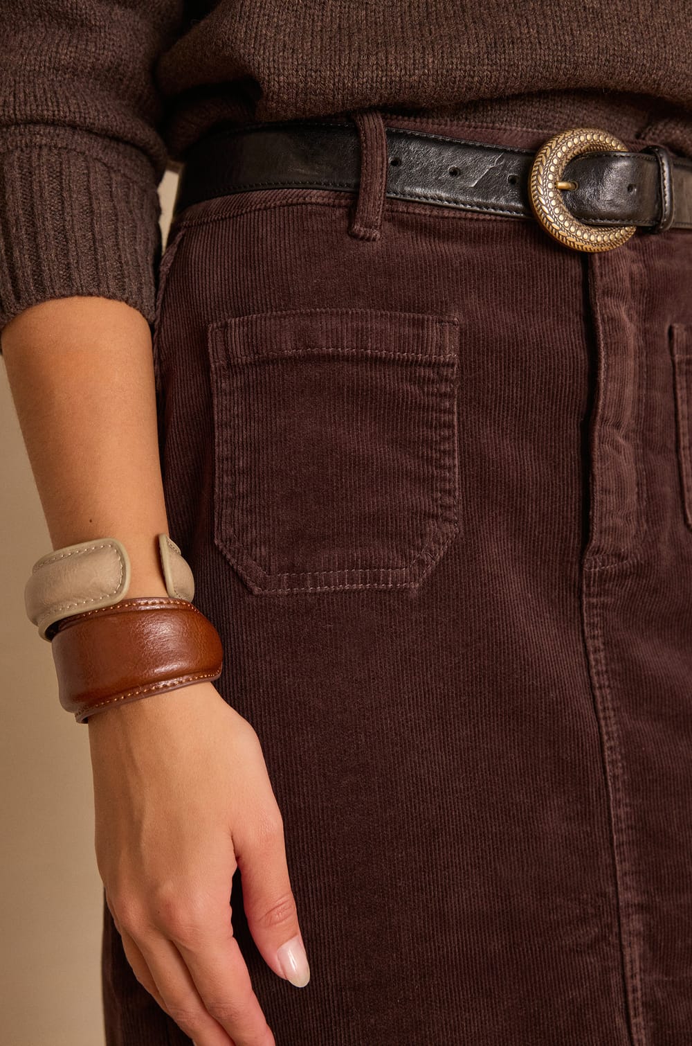 CLEO corduroy straight skirt;${refinementColor}