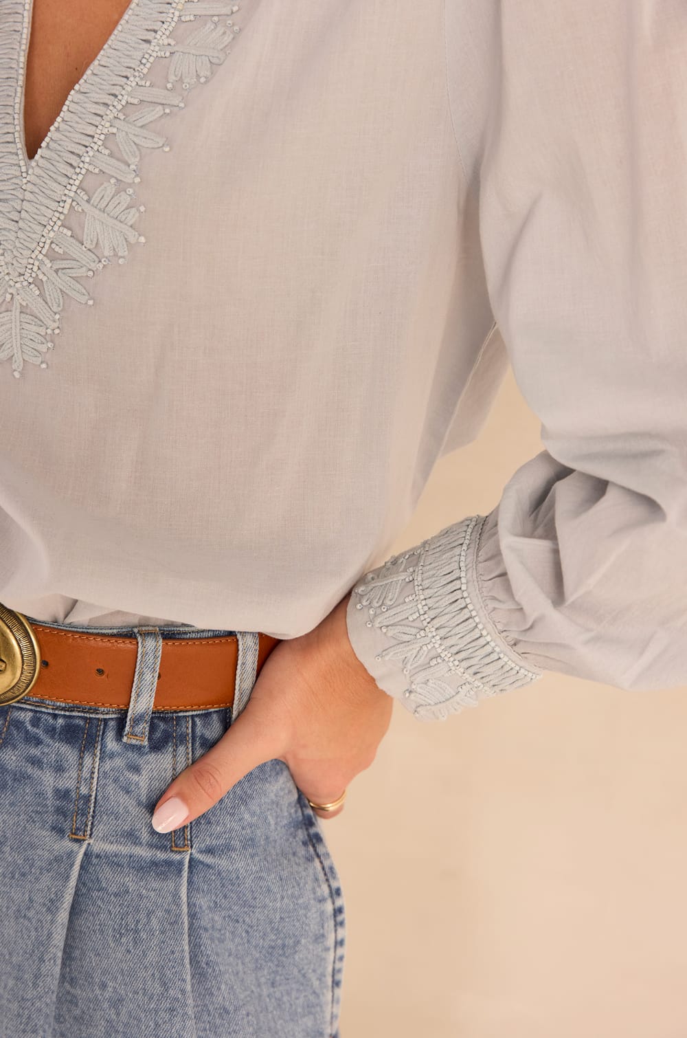 Embroidered long-sleeved cotton blouse MAISSA;${refinementColor}