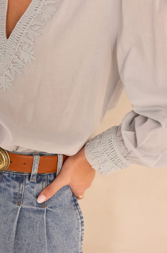Embroidered long-sleeved cotton blouse MAISSA;${refinementColor}