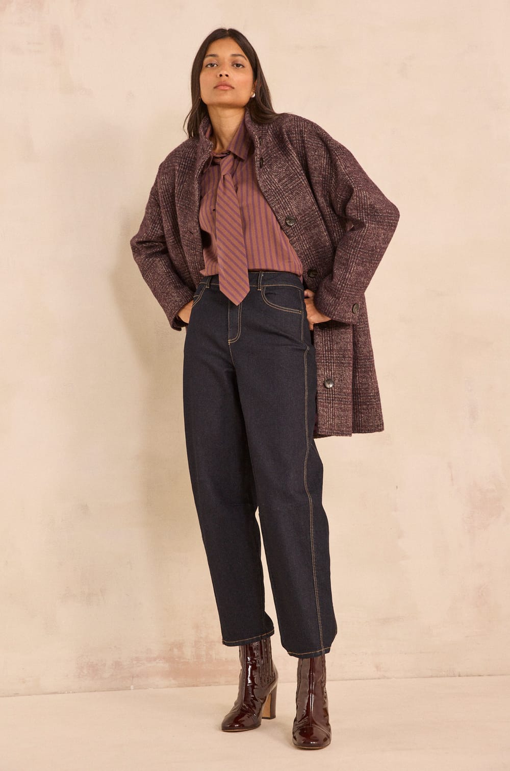 MARCEAU striped cotton blend blouse;${refinementColor}