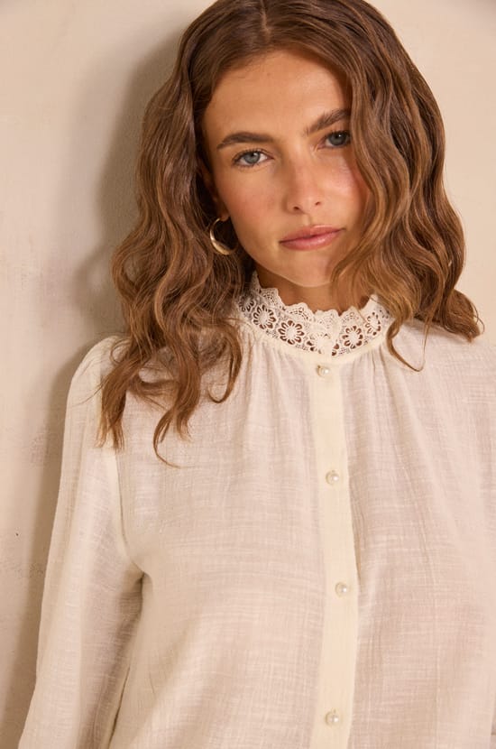 Long sleeve cotton blouse MEDEA;${refinementColor}
