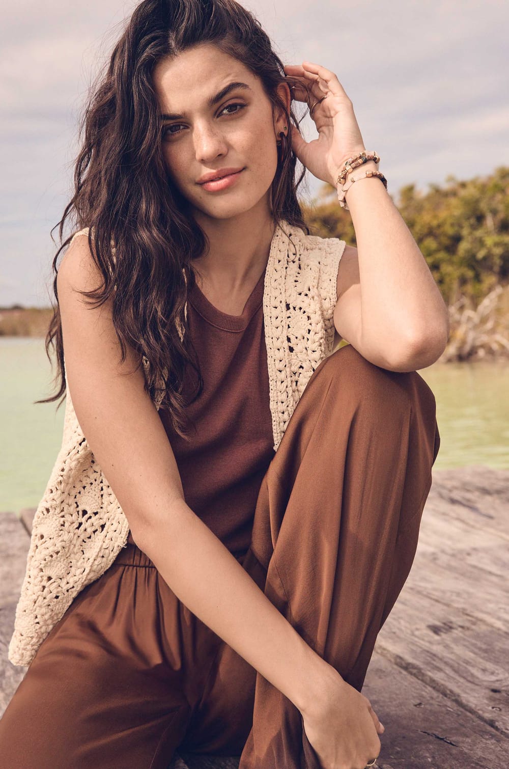 Sleeveless crocheted cotton vest ANGELE;${refinementColor}