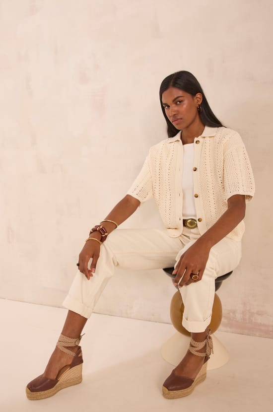 Adele short sleeve cotton blend knit vest;${refinementColor}