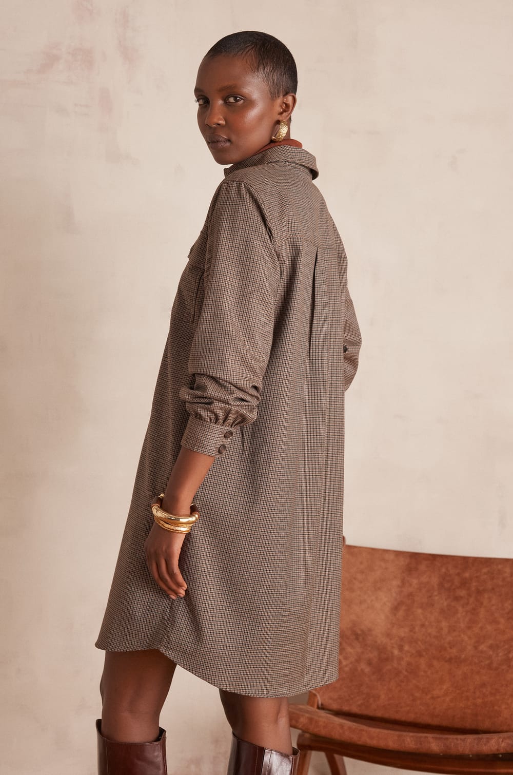 MARLINE Dress with houndstooth pattern;${refinementColor}