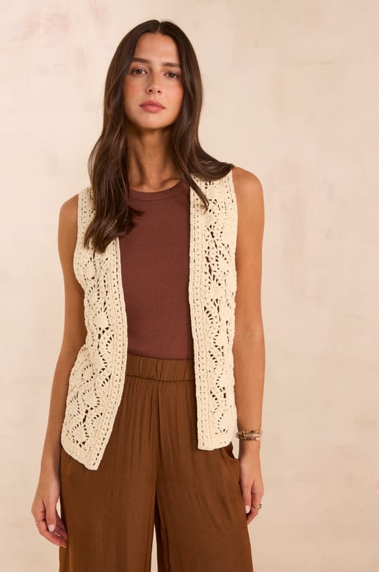 Sleeveless crocheted cotton vest ANGELE;${refinementColor}