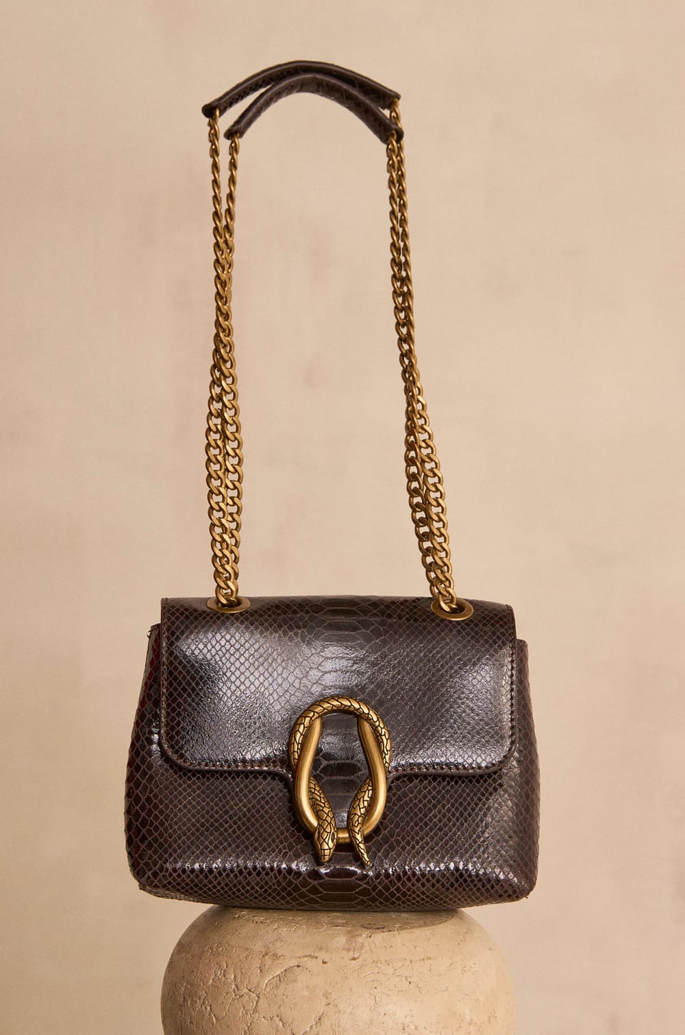 Small chocolate leather bag LEON;${refinementColor}