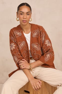 Embroidered 3/4 Sleeve Cotton Jacket VIRGINIA;${refinementColor}