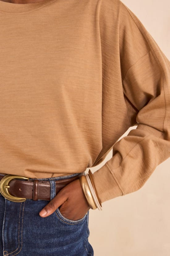 Theophile long sleeve dense knit T-shirt;${refinementColor}