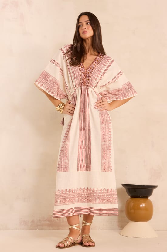 Straight embroidered cotton dress MAE;${refinementColor}