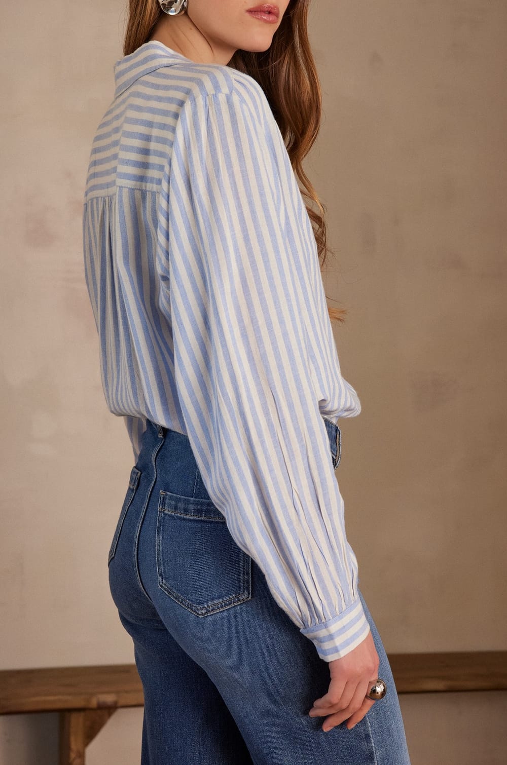 Chemisier POPPY en coton et lin ray&eacute;;${refinementColor}