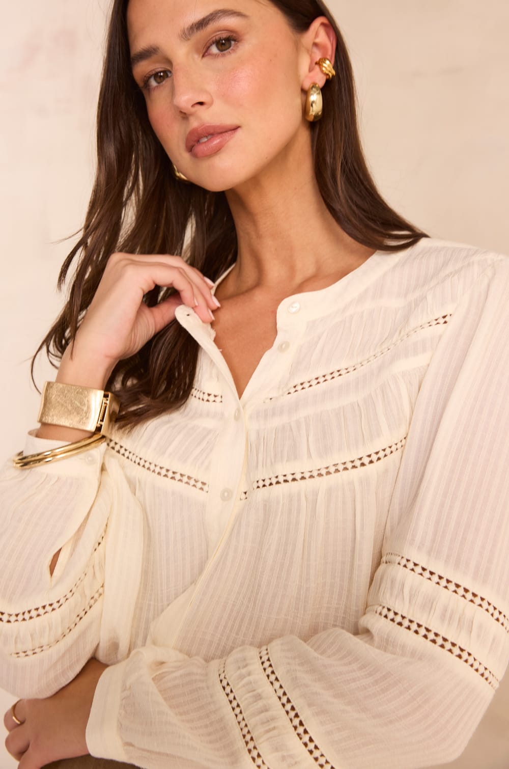 MAYA long-sleeve embroidered blouse;${refinementColor}
