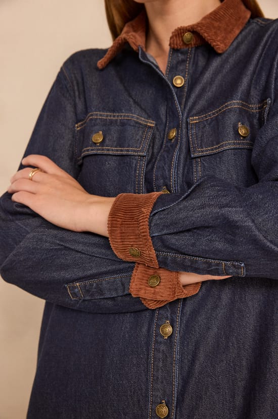Straight denim and corduroy dress PAULINA;${refinementColor}