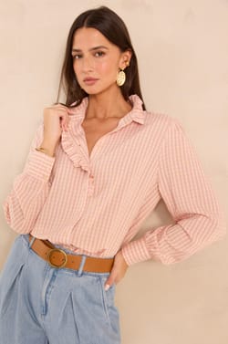 Long-sleeved checkered print blouse SALIA;${refinementColor}