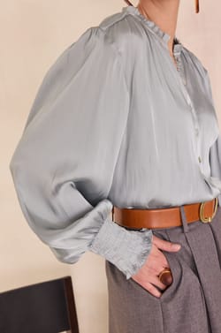 Satin blouse with puff sleeves DEESSE;${refinementColor}