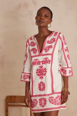 MARGUERITE Dress in embroidered cotton;${refinementColor}