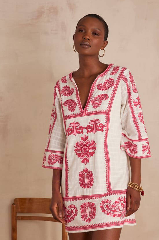 MARGUERITE Dress in embroidered cotton;${refinementColor}