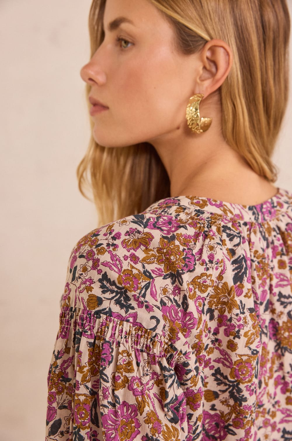 Blouse imprim&eacute; floral en  100% coton PRUNE;${refinementColor}