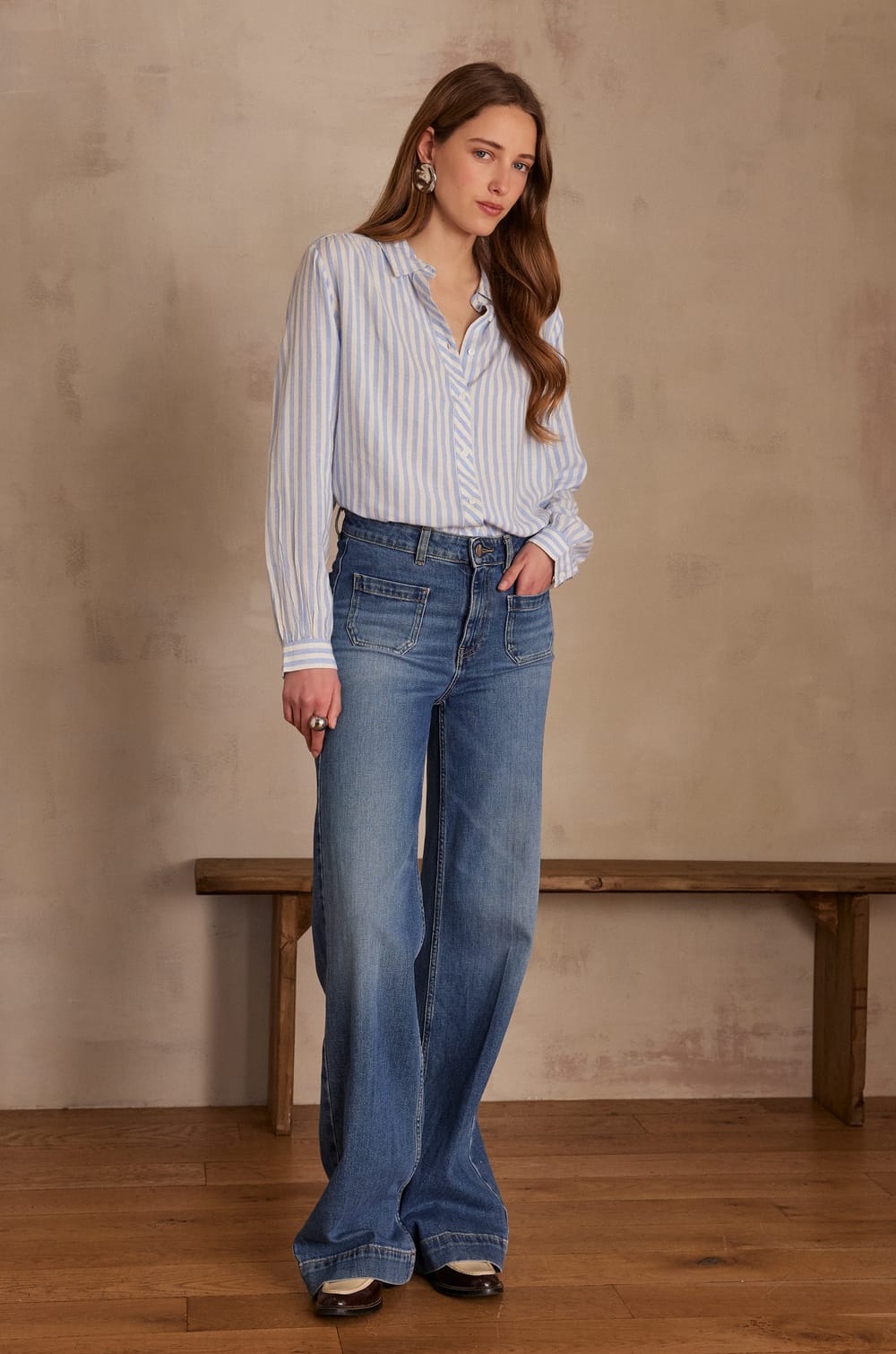 Chemisier POPPY en coton et lin ray&eacute;;${refinementColor}