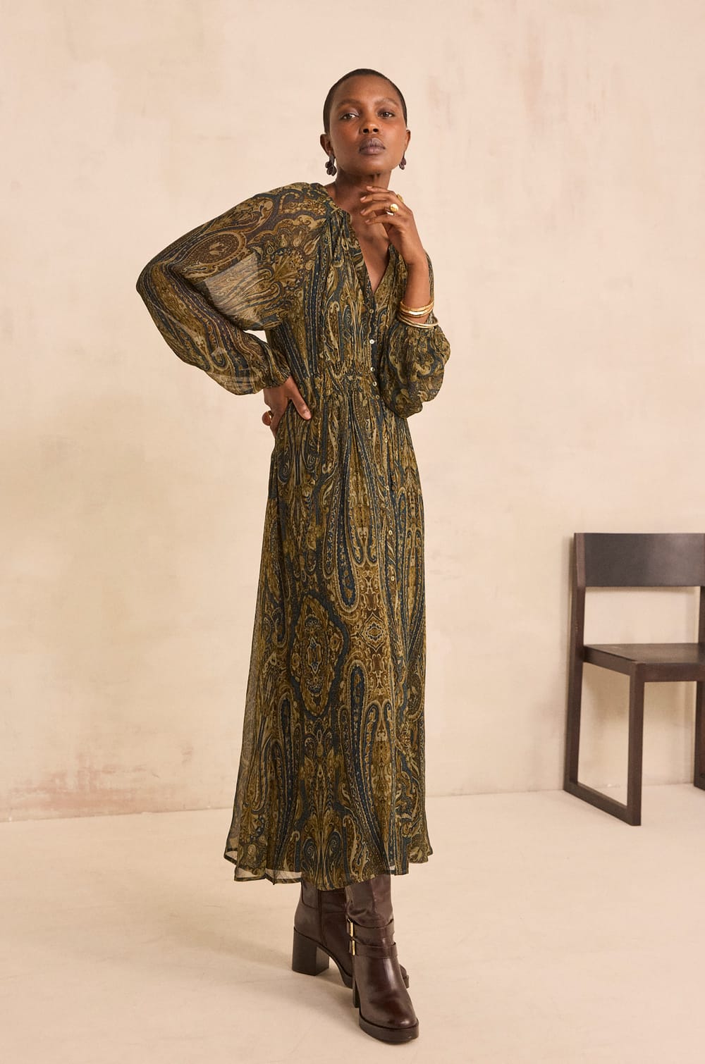 Robe fluide vert sapin en viscose PEPITE;${refinementColor}