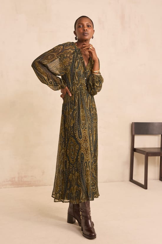 Robe fluide vert sapin en viscose PEPITE;${refinementColor}