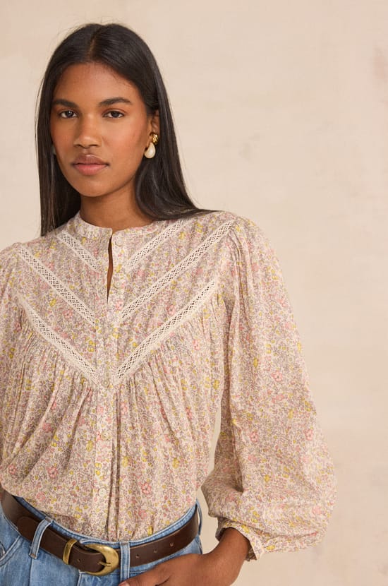 DEVON long-sleeved printed cotton blouse;${refinementColor}
