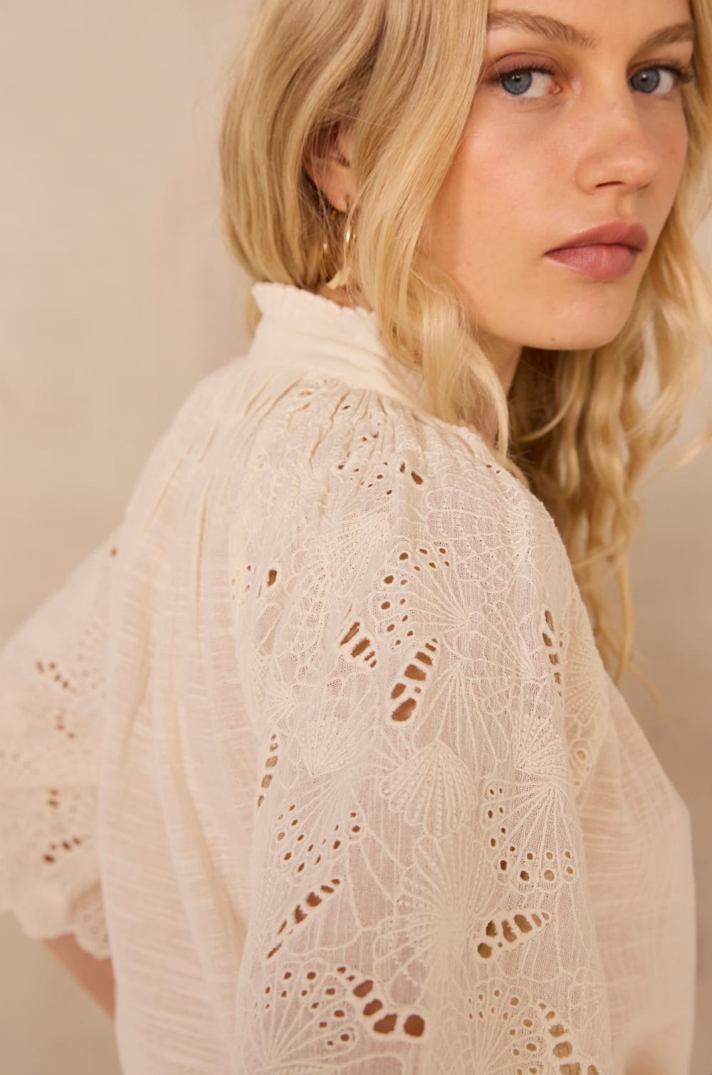 Embroidered 3/4 Sleeve Cotton Blouse MASHA;${refinementColor}