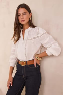 Blouse with floral embroidery in 100% Cotton DEMMA;${refinementColor}