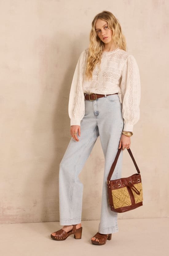 Embroidered long-sleeve cotton blouse DORIS;${refinementColor}