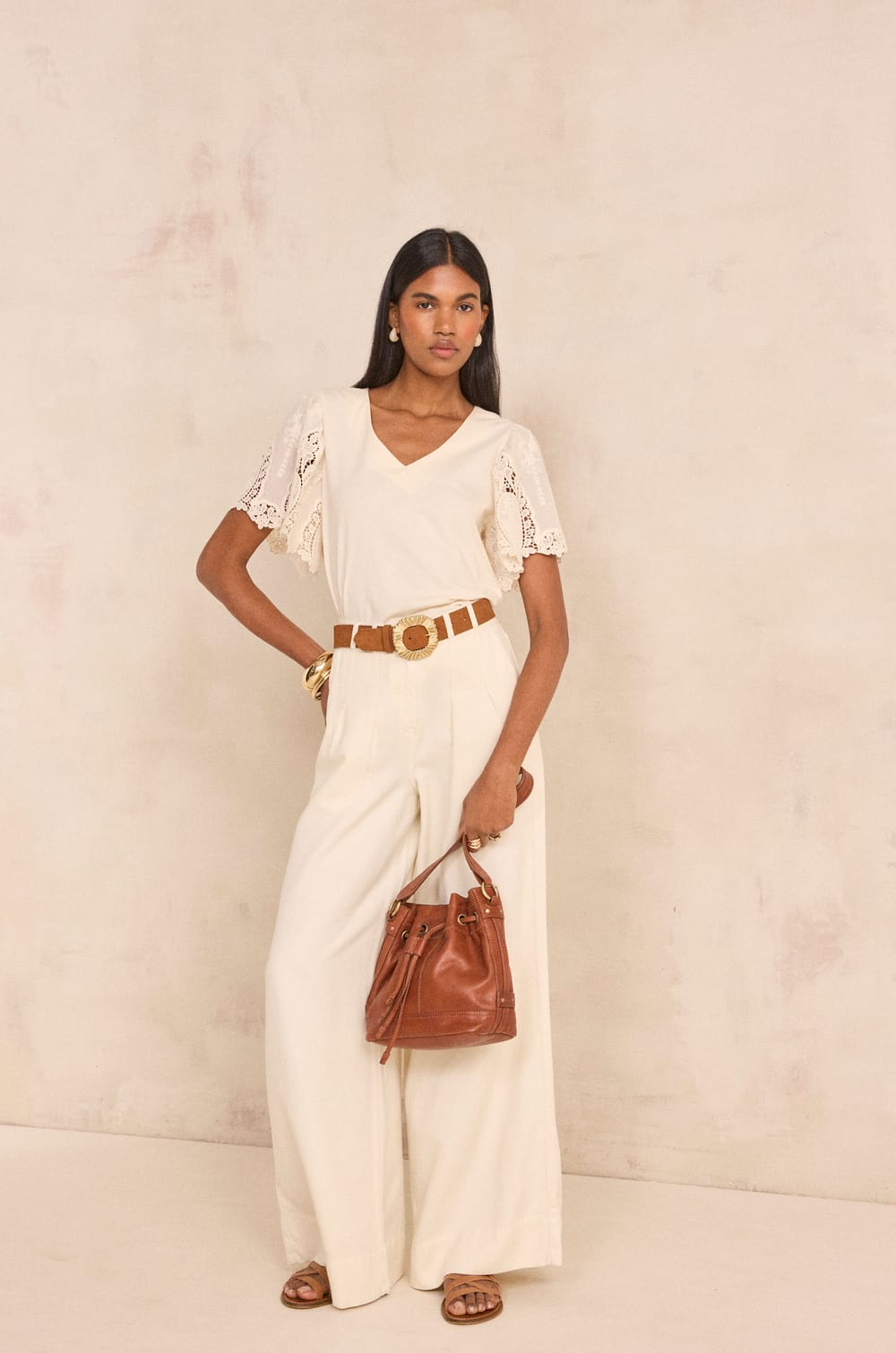 Embroidered short sleeve cotton T-shirt LOLA;${refinementColor}