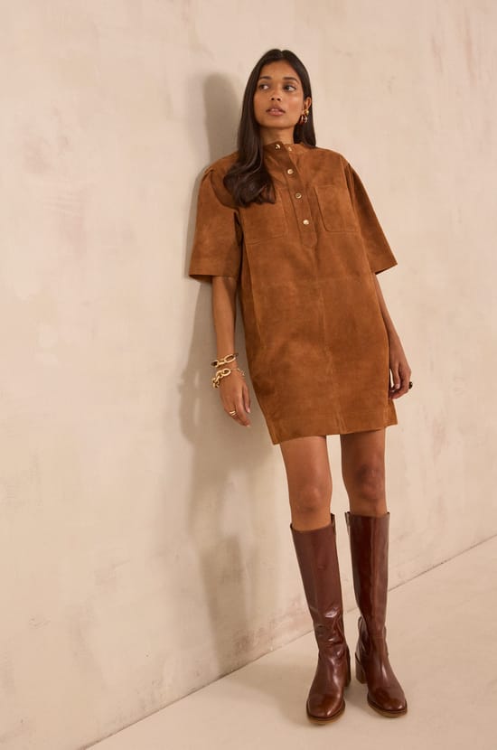Straight leather dress PENNY;${refinementColor}