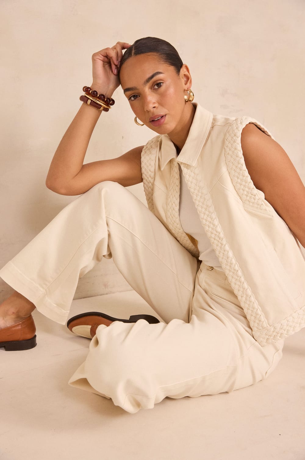 VANESSA braided sleeveless jacket;${refinementColor}