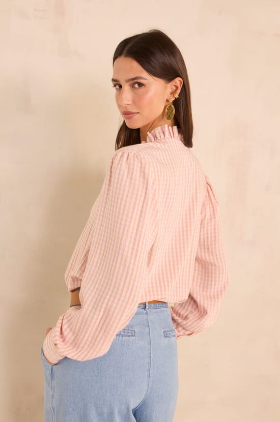 Long-sleeved checkered print blouse SALIA;${refinementColor}