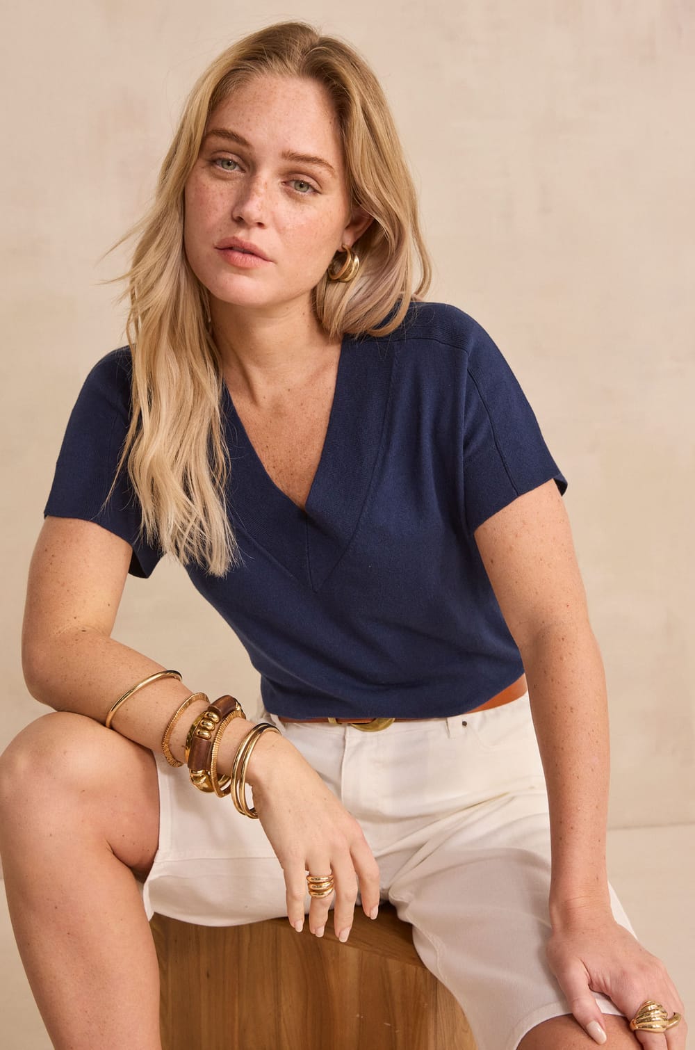 Pretty short-sleeved cotton top;${refinementColor}