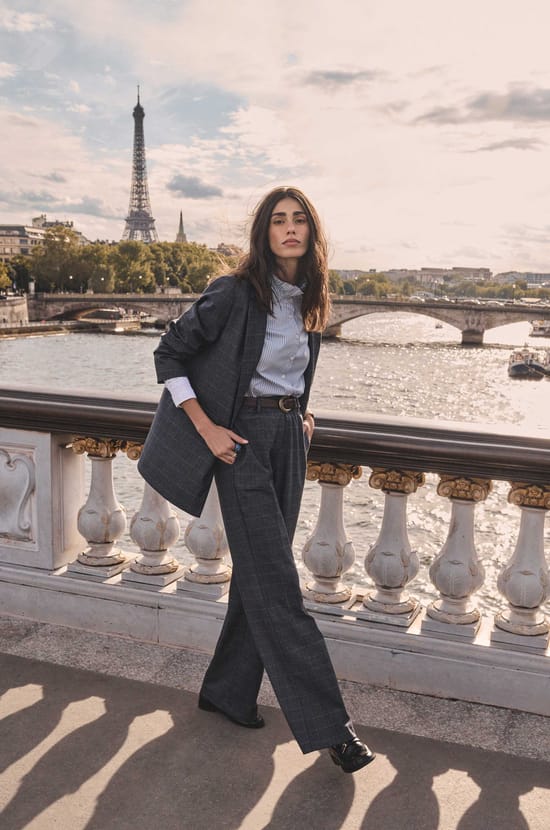 Pantalon de tailleur taille haute motif prince de Galles LAYLA;${refinementColor}