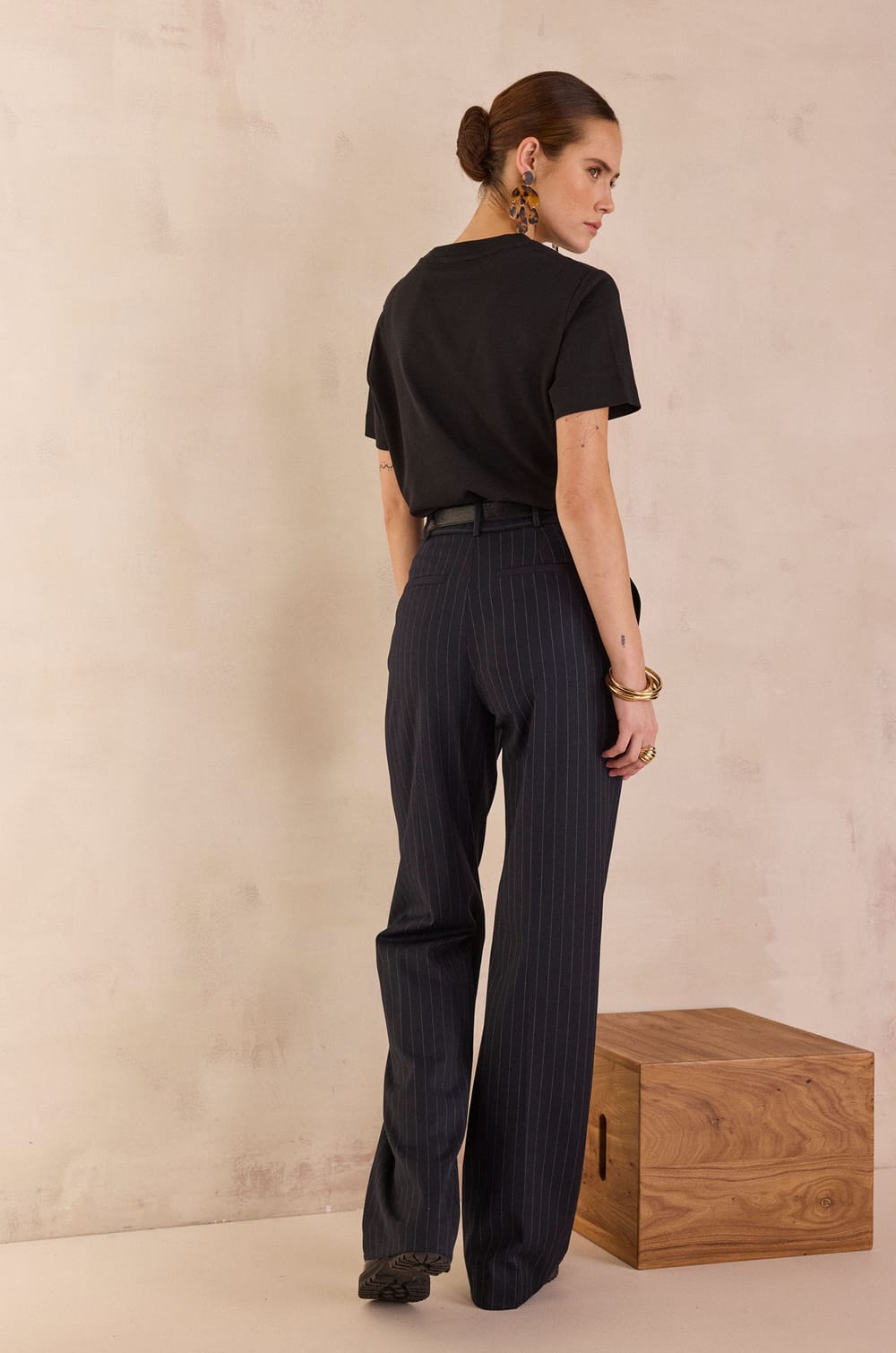 LAYLA high-waisted striped trousers;${refinementColor}