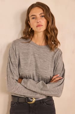 T-shirt anthracite &agrave; manches longues en laine TEOPHILE;${refinementColor}