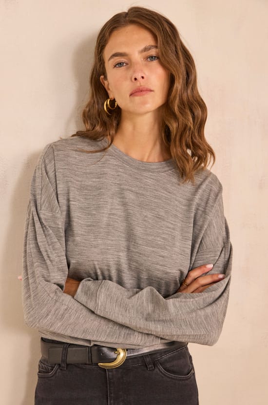 T-shirt anthracite &agrave; manches longues en laine TEOPHILE;${refinementColor}