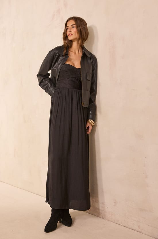 Long strapless wrap dress PASSION;${refinementColor}