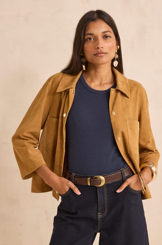 Chemise &agrave; manches 3/4 en cuir CLARA;${refinementColor}