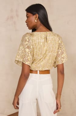Blouse impim&eacute;e brillante &agrave; manches courtes DELINA;${refinementColor}
