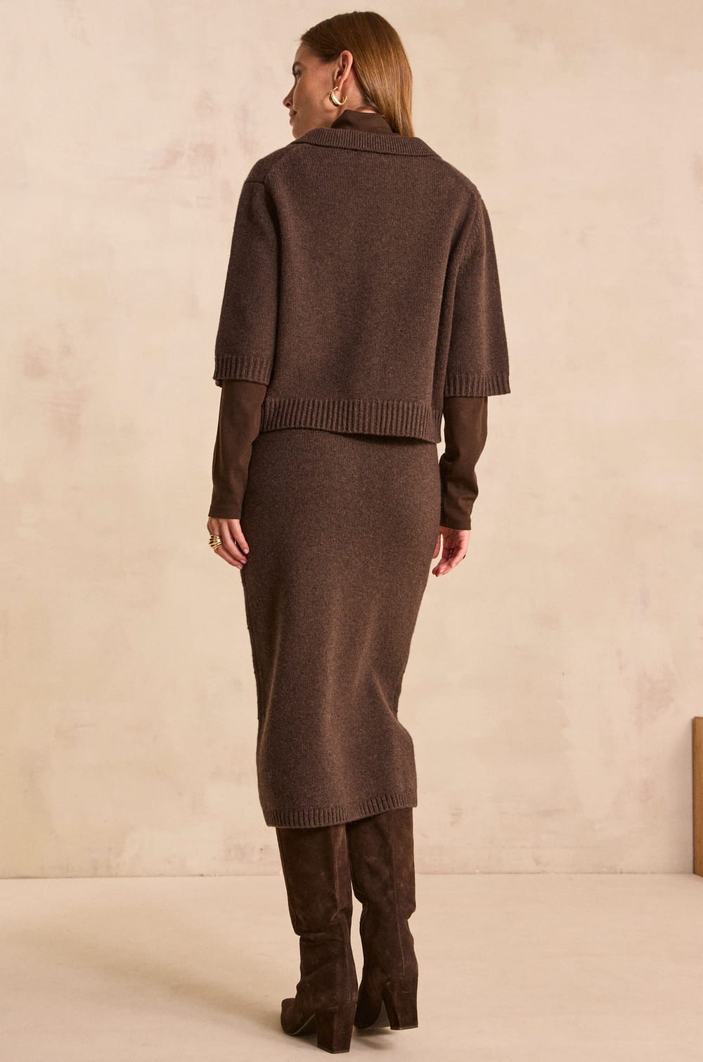 Straight chocolate wool sweater VALENTINE;${refinementColor}