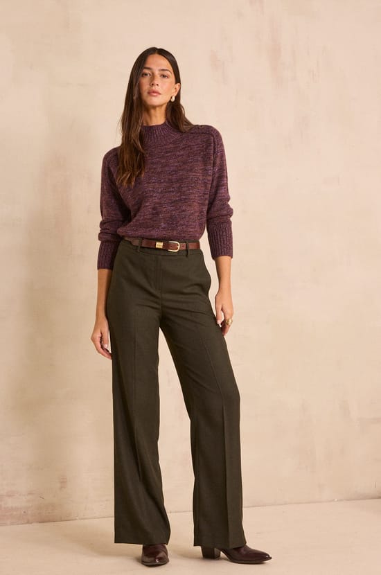 Pantalon large kaki en viscose m&eacute;lang&eacute;e LAYLA;${refinementColor}